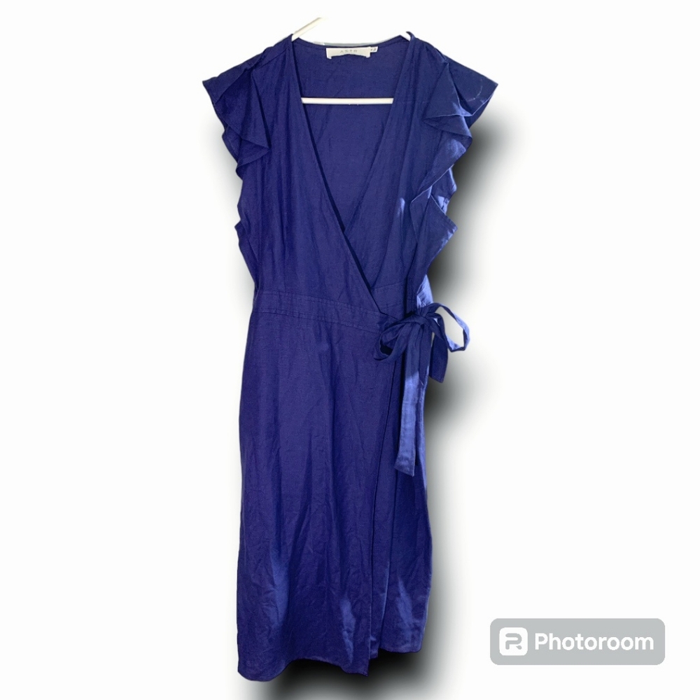 Astr Blue Ruffled Wrap Midi Dress